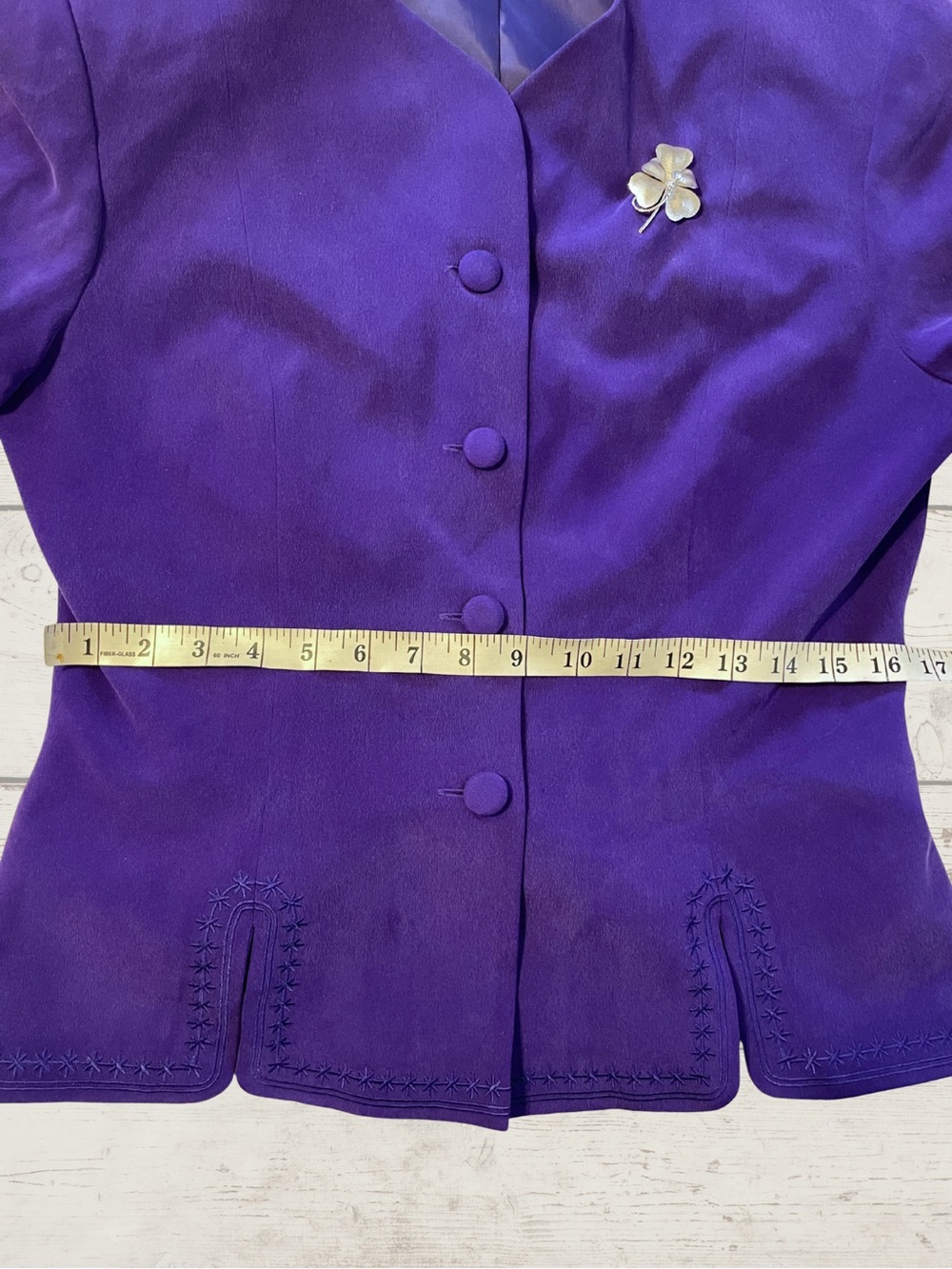 SHOMI Vintage Women's Purple 100% Silk Embroidered Blazer Jacket Sz 10 - Picture 12 of 16